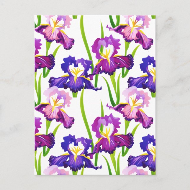 Purple Rustic Meadow Iris Flowers Watercolor Postcard (Front)