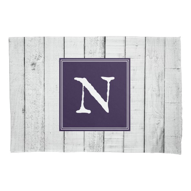 Purple Rustic Monogram Pillowcase (Front)