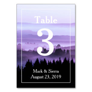 Purple Rustic Mountain Wedding Table Number