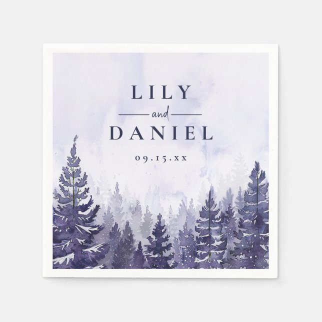 Purple Rustic Pine Tree Forest Wedding Napkin (Front)