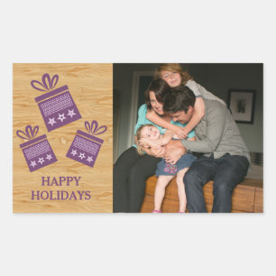 Purple Rustic Presents Holiday Photo Stickers