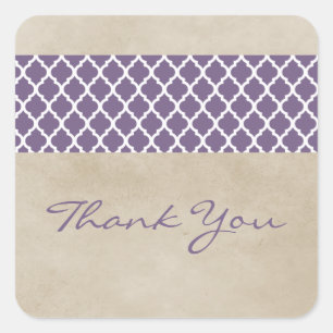 Purple Rustic Quatrefoil Thank You Stickers