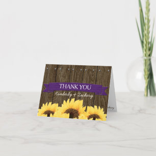 PURPLE RUSTIC SFNULOWER MARIAGE CARTE DE REMERCIEM