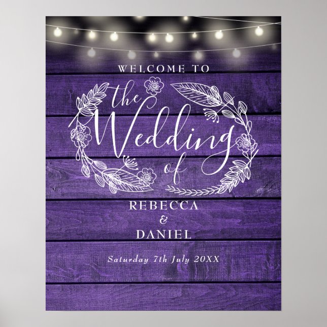 Purple Rustic String Lights Mariage Affiche de bie (Devant)