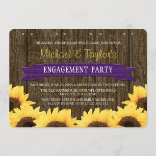 PURPLE RUSTIC SUNFLOWER ENGAGEMENT PARTY INVITATION
