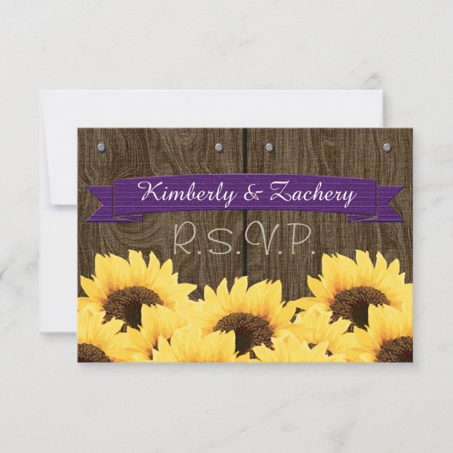 PURPLE RUSTIC SUNFLOWER RSVP CARD (Front)
