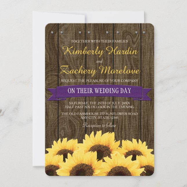 PURPLE RUSTIC SUNFLOWER WEDDING INVITATION (Front)