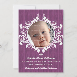 Purple Rustic Swirls Baby Announcement