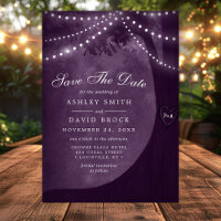 Purple Rustic Tree Carved Initials String Lights