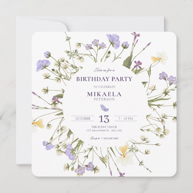 Purple Rustic Wildflowers  Invitation (Front)