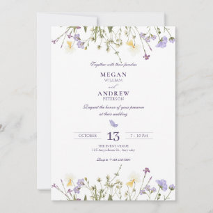 Purple Rustic Wildflowers wedding Invitation