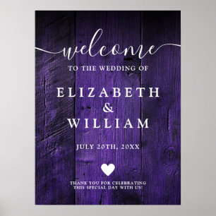 Purple Rustic Wood Barn Wedding Welcome Sign