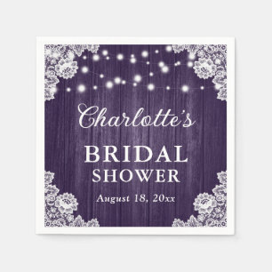 Purple Rustic Wood Floral Lace Bridal Shower Napkin
