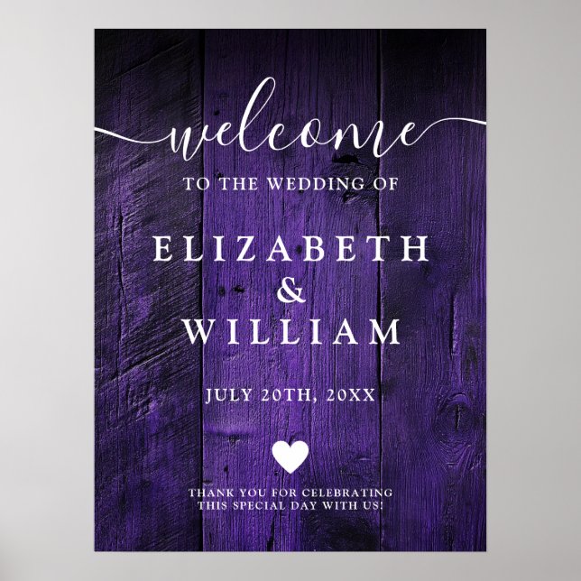 Purple Rustic Wood Grange Mariage Affiche de bienv (Devant)