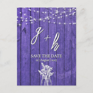 Purple Rustic Wood String Lights Boho Mason Jar Announcement Postcard