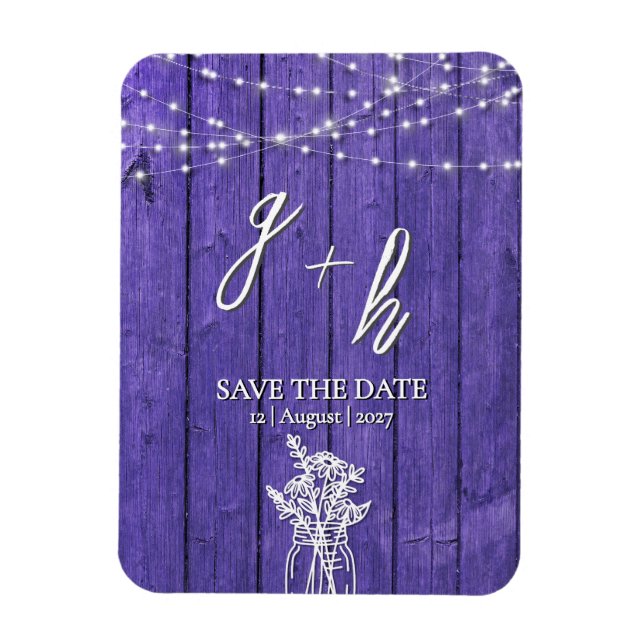 Purple Rustic Wood String Lights Boho Mason Jar Magnet (Vertical)