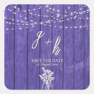 Purple Rustic Wood String Lights Boho Mason Jar Square Sticker