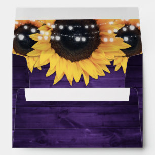 Purple Rustic Wood String Lights Sunflowers Envelope