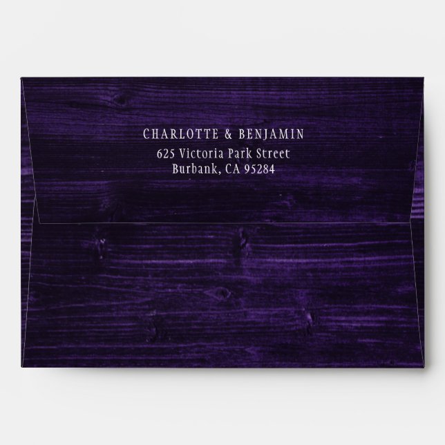 Purple Rustic Wood Wedding Envelope (Back (Top Flap))
