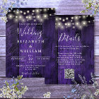 Purple Rustic Wood Wedding String Lights QR Code