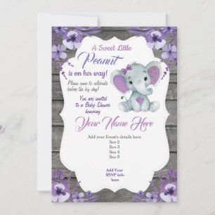 Purple Rustique Elephant Invitation modifiable