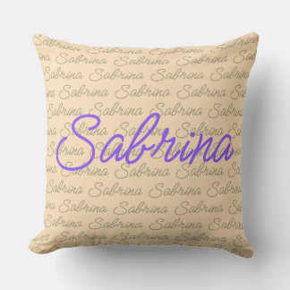Purple Sabrina Signature Name Pattern Throw Pillow