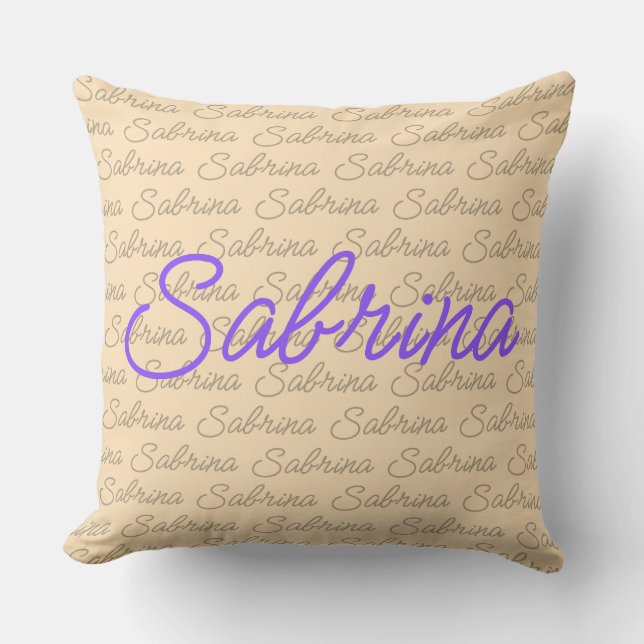Purple Sabrina Signature Name Pattern  Throw Pillow (Front)