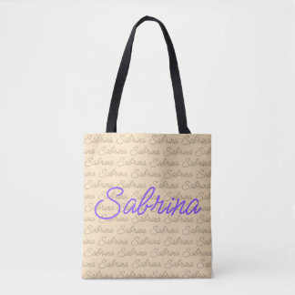 Purple Sabrina Signature Name Pattern Tote Bag