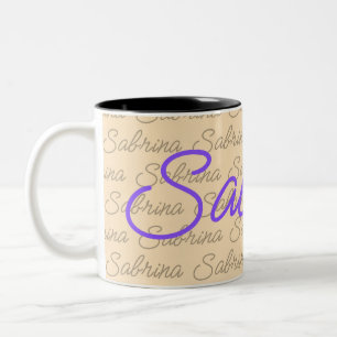 Purple Sabrina Signature Name Pattern  Two-Tone Coffee Mug