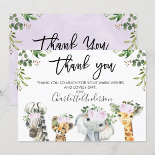 Purple Safari Animaux Baby shower Carte de remerci