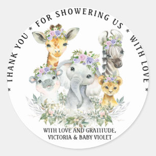 Purple Safari Baby Shower Classic Round Sticker