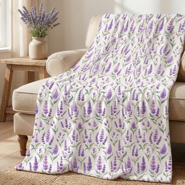 Purple Sage Green Lavender Flowers Fleece Blanket (Creator Uploaded)