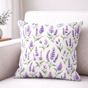 Purple Sage Green Lavender Flowers Throw Pillow