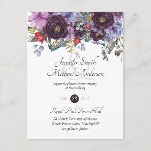 Purple Sage Orange Pink Floral Wedding Invitations