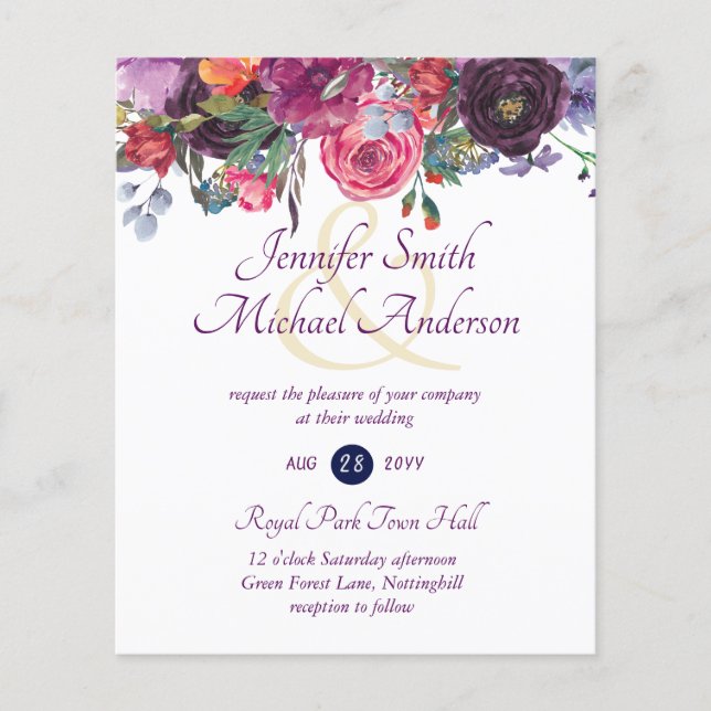 Purple Sage Orange Pink Floral Wedding Invitations (Front)