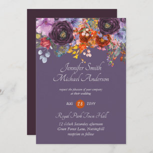 Purple Sage Orange Rose Floral Invitations de mari