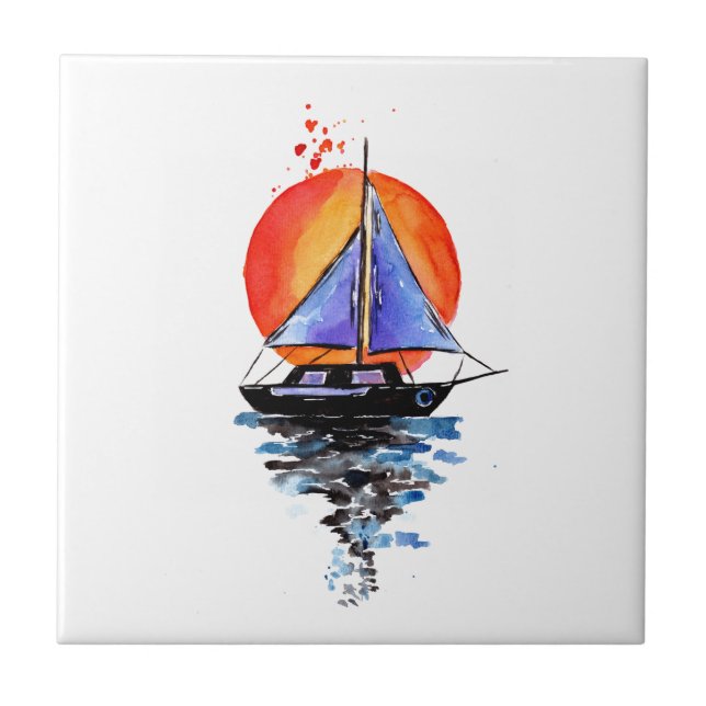 Purple Sails Boat Tile (Front)
