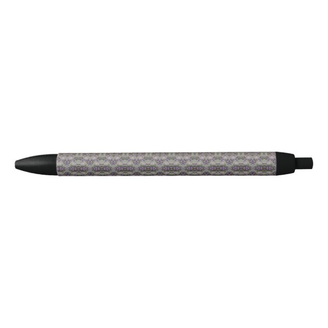 Purple Salt Heliotrope Wildflower Pattern Black Ink Pen (Front)