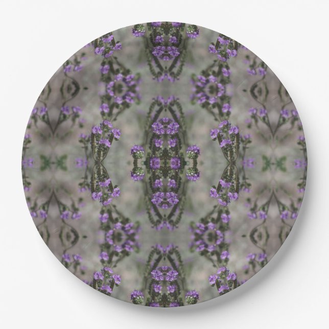 Purple Salt Heliotrope Wildflower Pattern Paper Plate (Front)