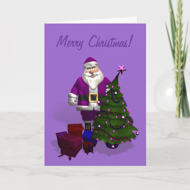 Purple Santa Claus Holiday Card (Front)