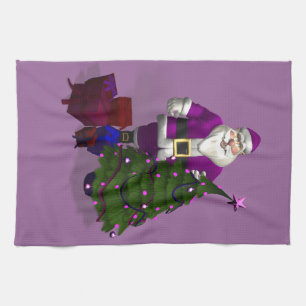 Purple Santa Claus Kitchen Towel