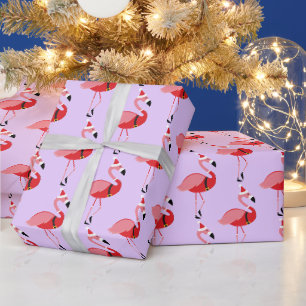 Purple Santa Pink Flamingo Christmas Wrapping Paper