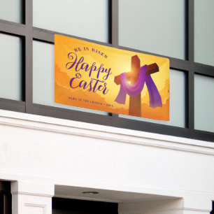 Purple Sash on Cross   Happy Easter Banner