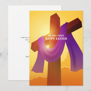 Purple Sash on Cross He Has Risen Holiday Card