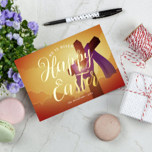 Purple Sash on Cross With Gold Fonts Foil Holiday Card