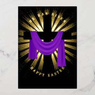 Purple Sash on Cross With Golden Burst Light Foil Holiday Card