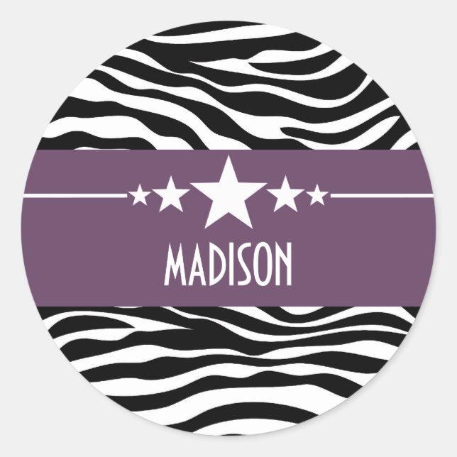 Purple Sassy Star Zebra Stickers (Front)