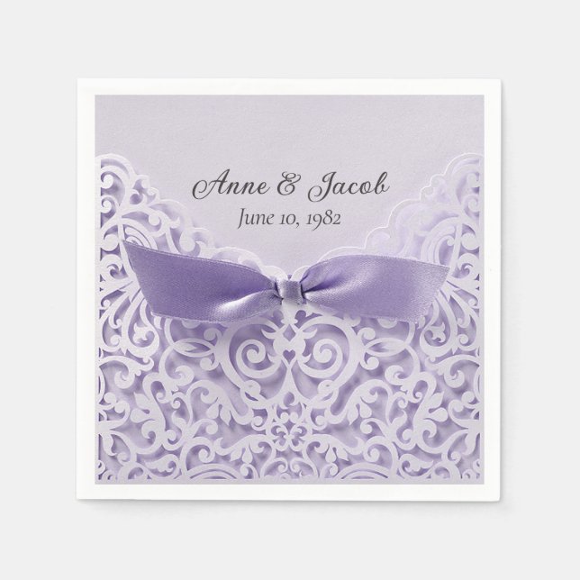 Purple Satin Bow On Lace for Anniversary Napkin (Front)