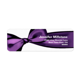 PURPLE Satin Bow Wedding Return Address Label