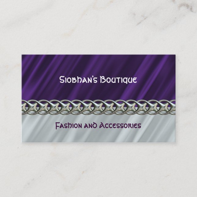 Purple satin silver chain business card (Front)